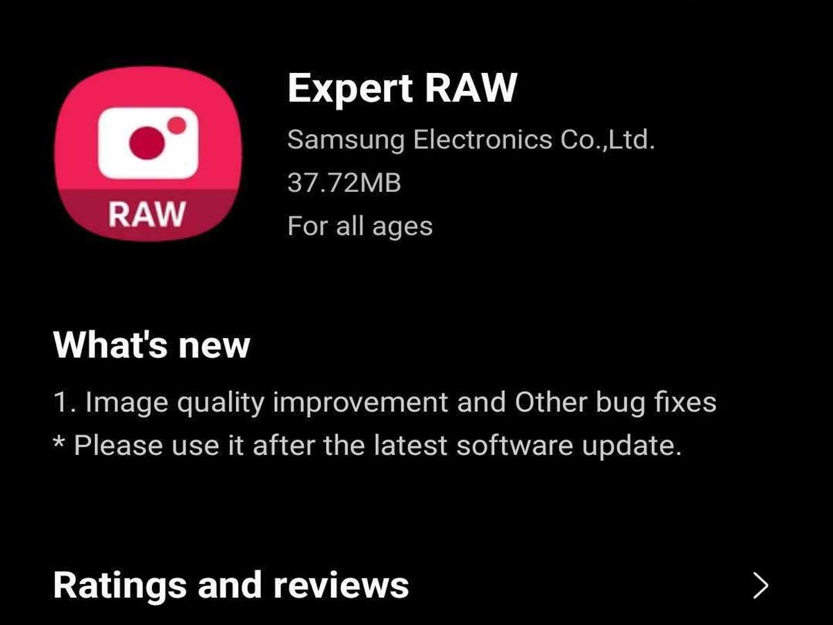 Samsung is also rolling out an update for its Expert RAW camera app