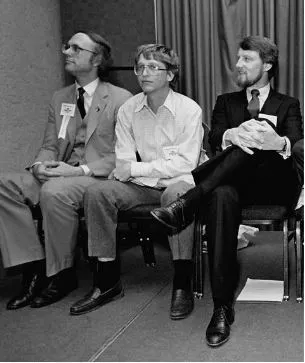 From left, Dan Fylstra of VisiCorp, Bill Gates of Microsoft, and Gary Kildall of Digital Research in 1984