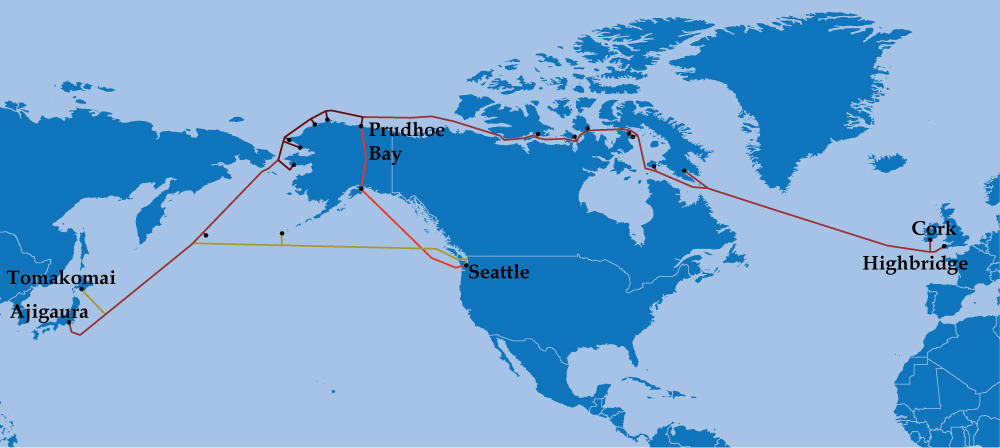 Arctic Fibre plans to route its 10,000-mile-long cable linking Great Britain to Japan along the coast of northern Canada and Alaska. 