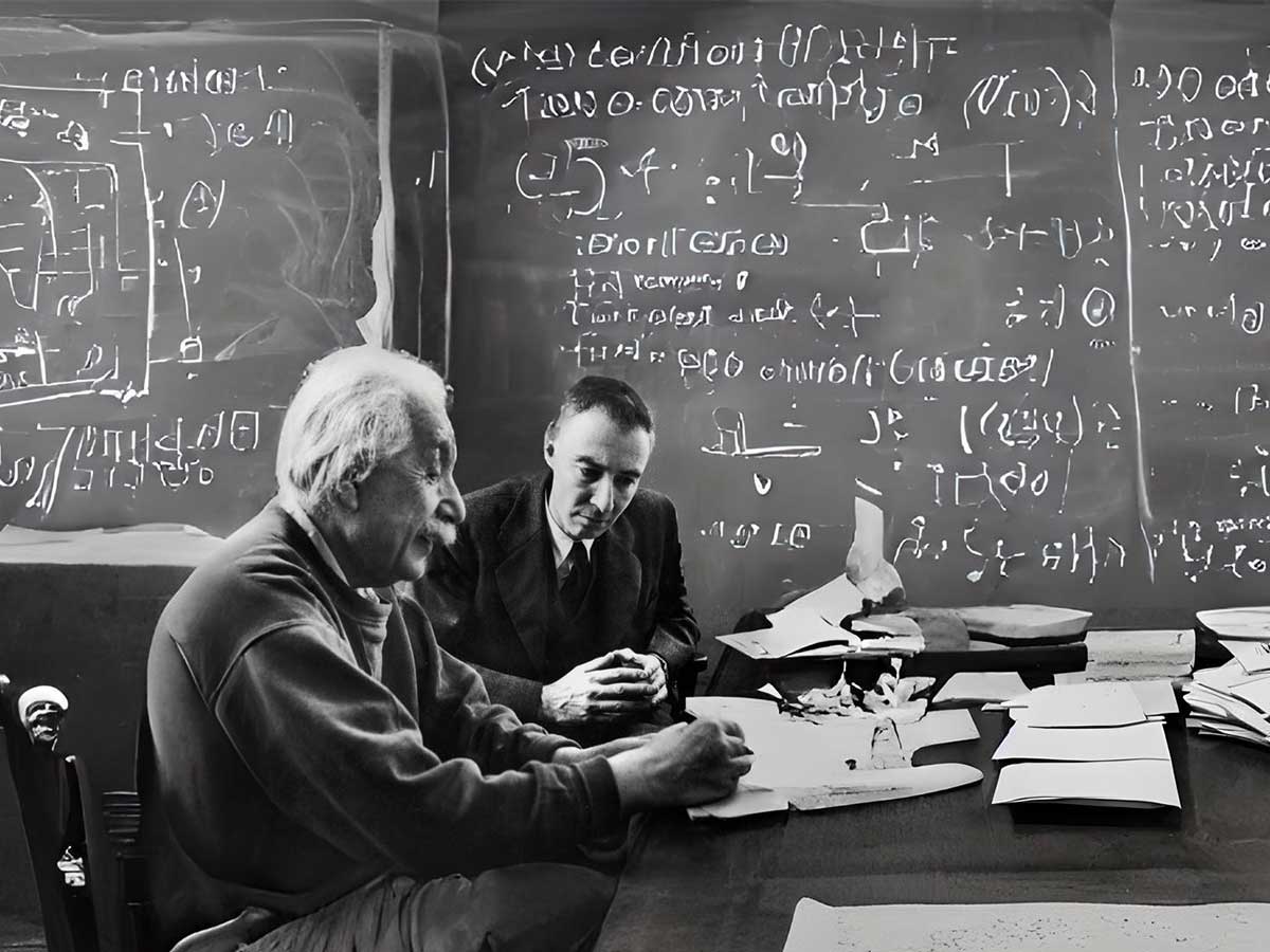 Albert Einstein and Robert Oppenheimer, 1947: Flickr, James Vaughn