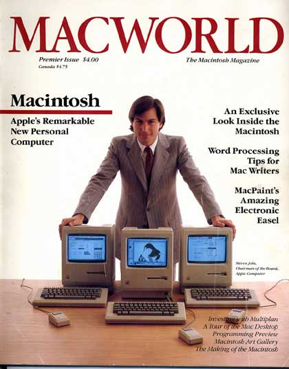 the first issue of MacWorld magazine, featuring Steve Jobs