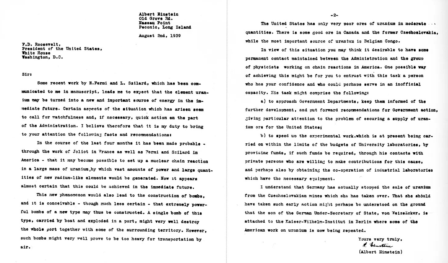 The now famous Einstein-Szilárd letter was sent to the Belgian Ambassador to the United States,