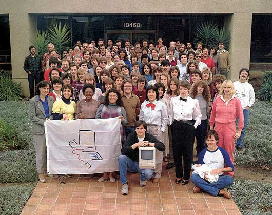 This is a picture of the entire Macintosh team that worked in Bandley 3, in front of the building.