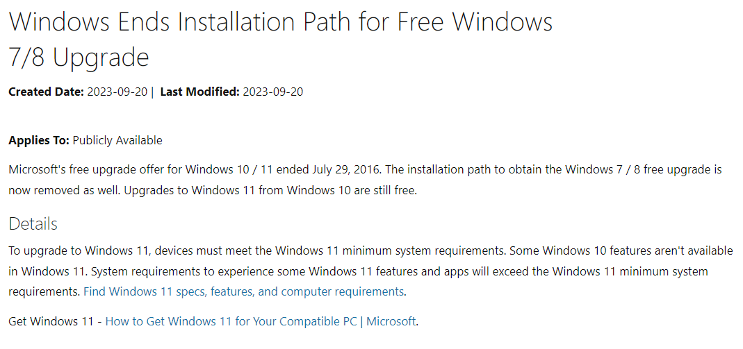 Windows 10 Ends free Installation announcement